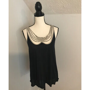 Anthropologie Leifnotes Navy Blue Scalloped Rope Tank Top - Size Small